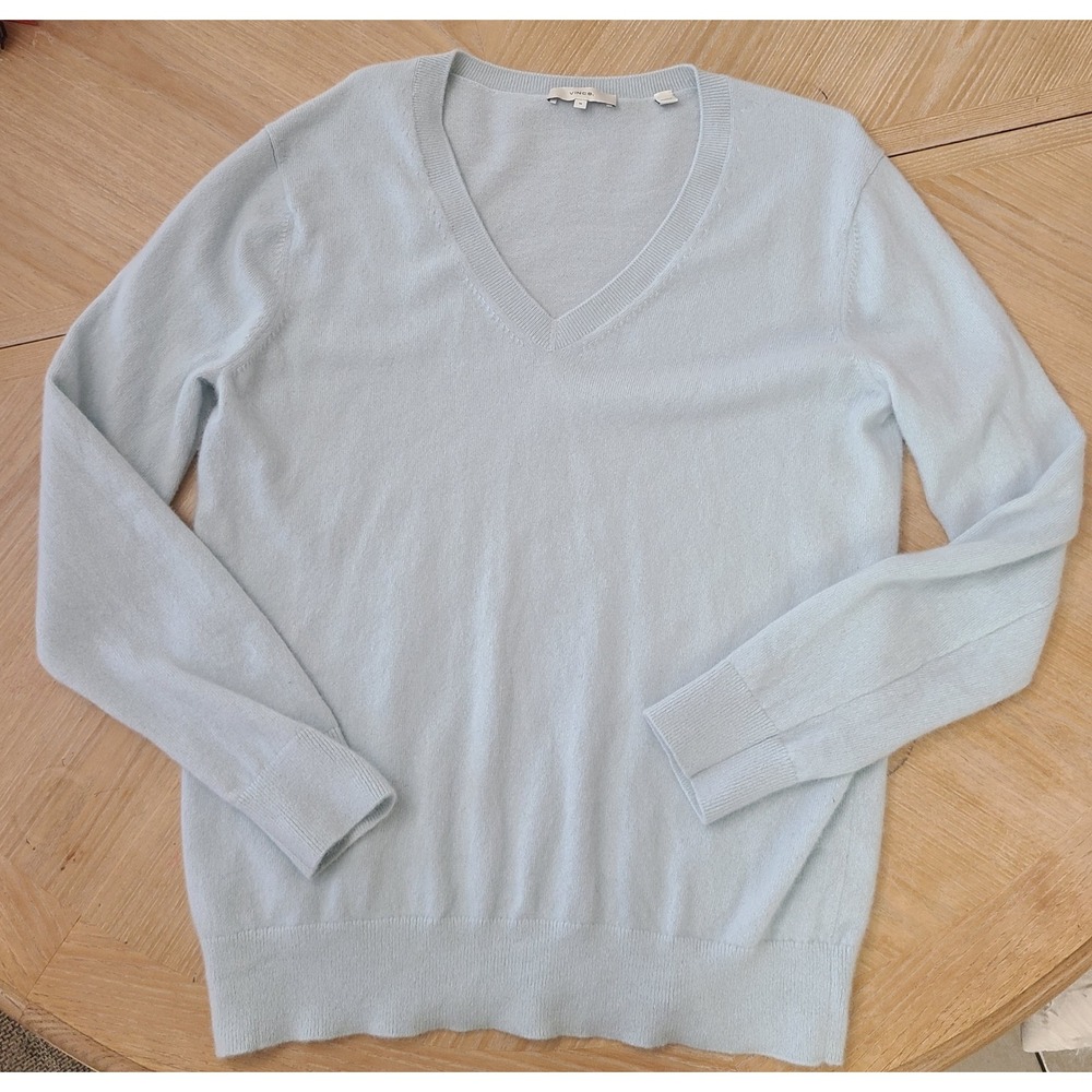 Vince V-Neck Sweater Women M Light Blue Good 100% Cashmere V636978133